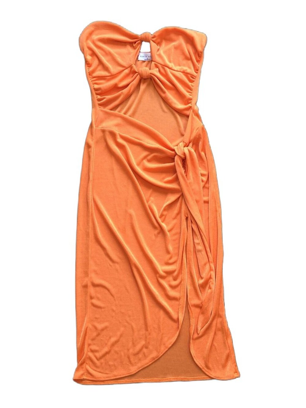 EI8TH HOUR Neon Orange Knot Cut-Out Strapless Bodycon Sexy Stretch Midi Dress